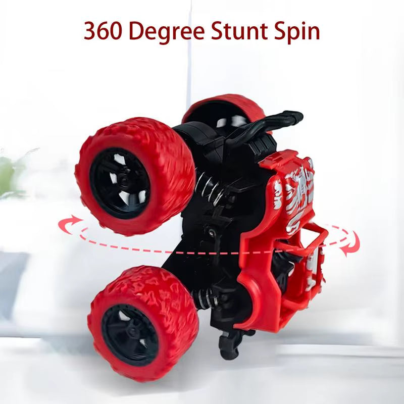 Kids Stunt Toy Car Cool Friction Powered Push and Go Off-Road Vehicle Car Four-Wheel Shockproof Pull Back 360 Degree Rotation