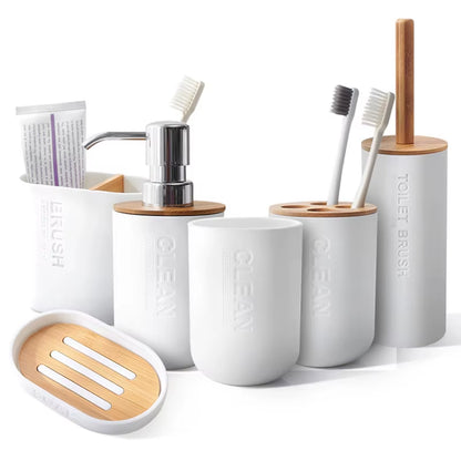 Bamboo Bathroom Accessories Toothbrush Holder Soap Dispenser Toilet Brush Bathroom Set Bathroom Decoration Accessories