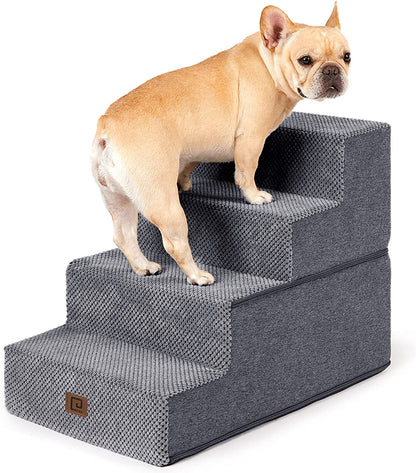 Dog Stairs Ramp – 18” High, 4-Step Pet Steps for Small Dogs & Cats, Non-Slip Indoor Dog Ramp for Bed (Grey)