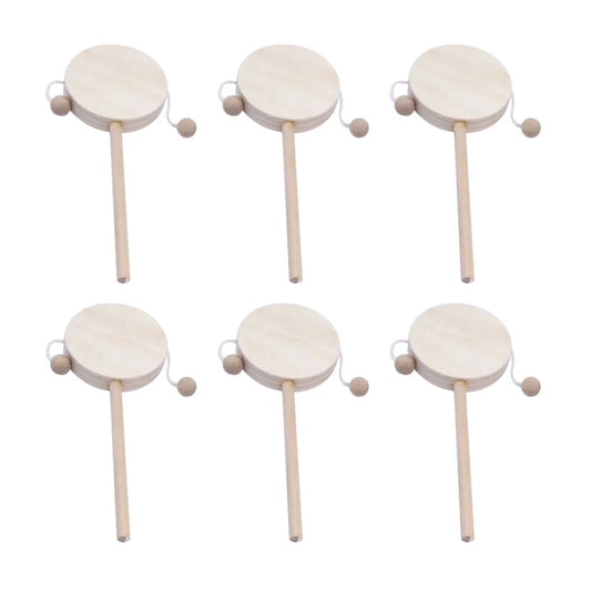 Oahisha Diy Drum,1 Set of 6Pcs DIY Rattle-Drum Wooden Unfinished Painting Shaking Drum Toy