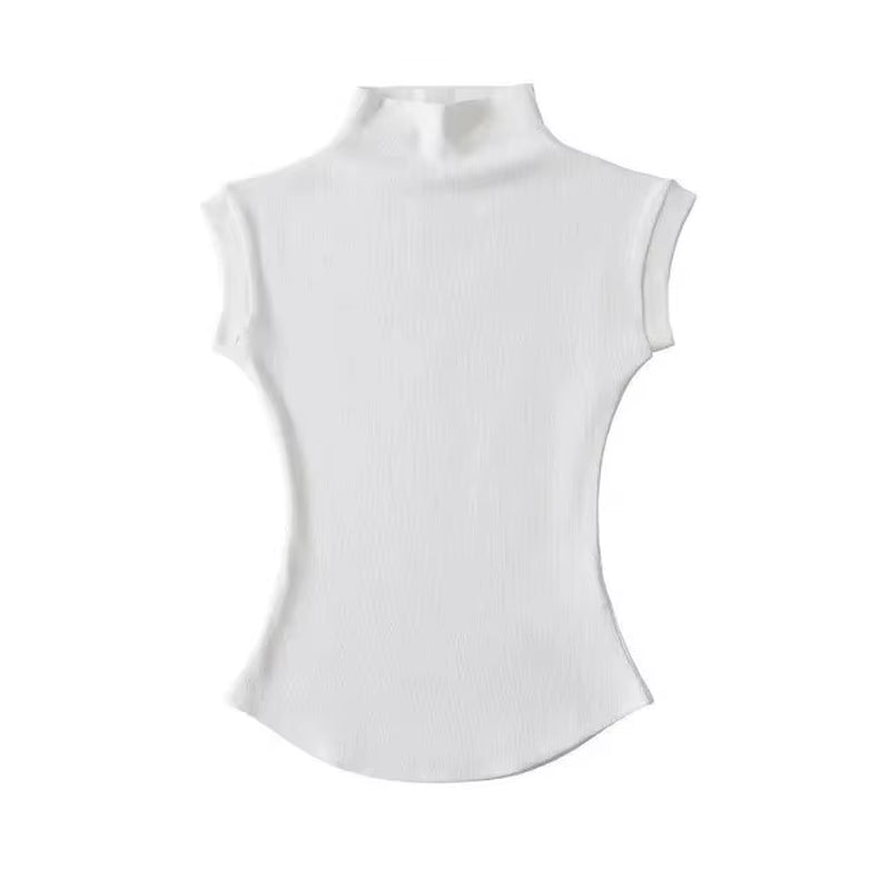 Womens Sleeveless Turtleneck Tops Summer Stretch Slim Fit Short Sleeve Mock Neck Women'S Causal Basics High Neck Tank Tops