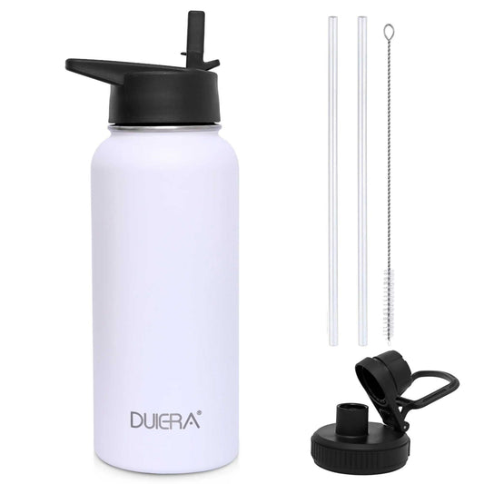 Vacuum insulated water bottle with durable stainless steel construction, leak-proof lid, and built-in straw, ideal for gym, travel, and outdoor activities.