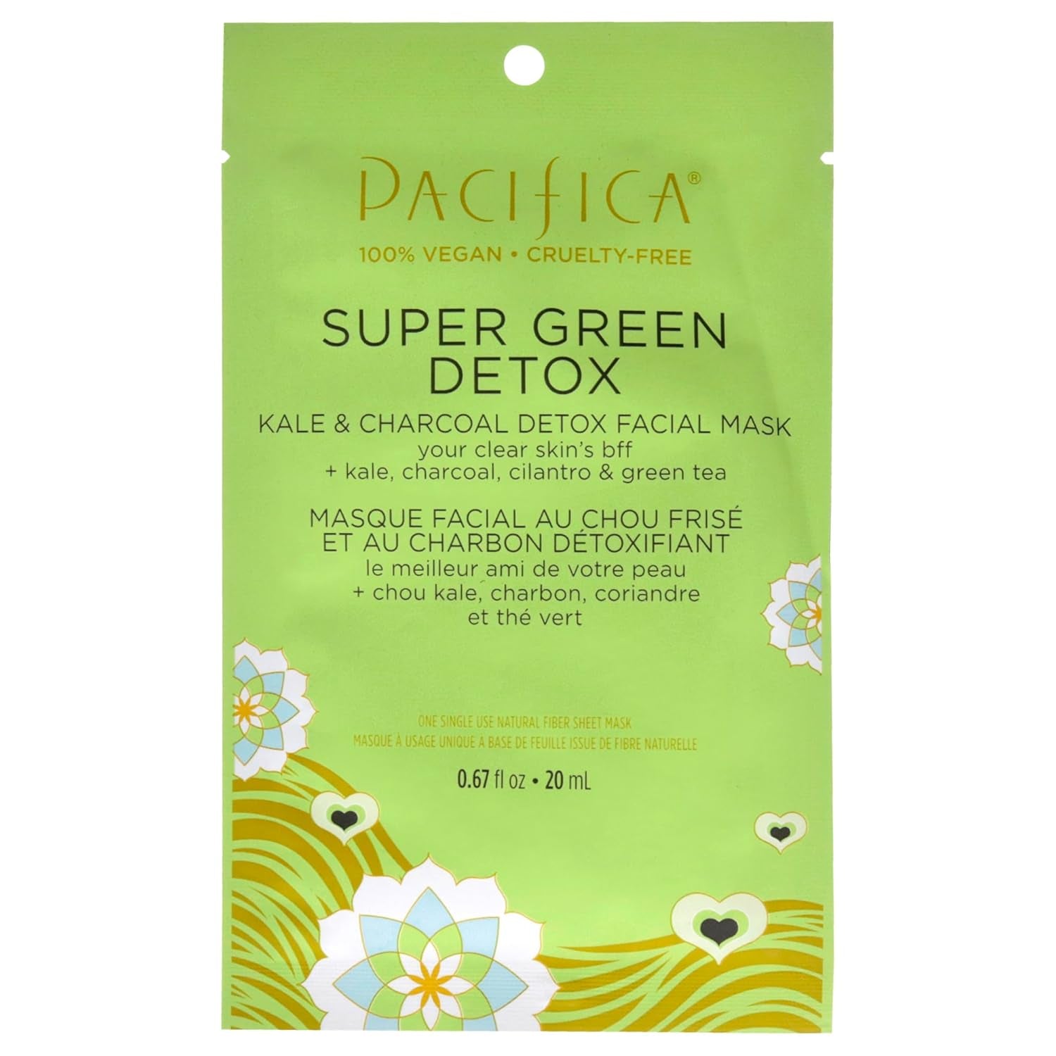 Super Green Detox Facial Sheet Mask – Kale & Charcoal for Deep Pore Cleansing & Skin Purification (0.67 Oz)