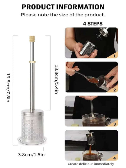 Reusable coffee filter with product information and step-by-step usage guide.