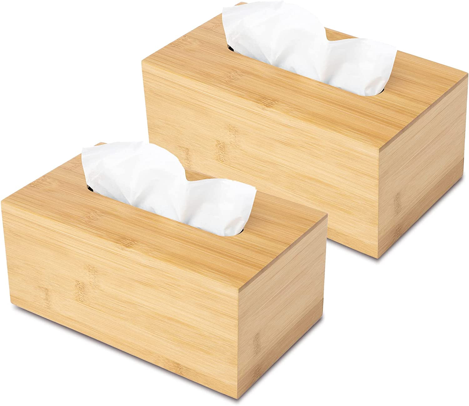 Design Tissue Box Holder - Modern, Minimalist, and Durable Wooden Tissue Box with Sliding Bottom, Easy-Refill - Premium-Quality Bamboo Tissue Box Cover, Fits 184-Count Box, Rectangular, Pack of 2