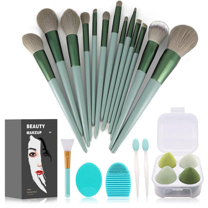 22-Piece Makeup Brush Set – Professional Foundation & Eyeshadow Brushes (Green)