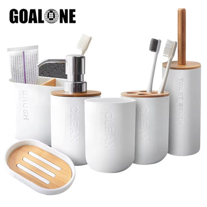 Bamboo Bathroom Accessories Toothbrush Holder Soap Dispenser Toilet Brush Bathroom Set Bathroom Decoration Accessories