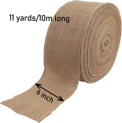 6-Inch Wide Burlap Ribbon – 11 Yards Natural Jute Fabric for Crafts, DIY, Wedding & Holiday Décor